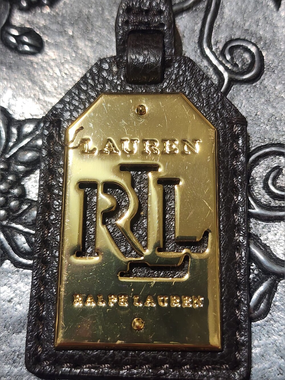 RALPH LAURENBLACK LEATHERGOLD BRASS METALKEY FOB BAG CHARM KEYCHAIN HANG - Picture 5 of 13